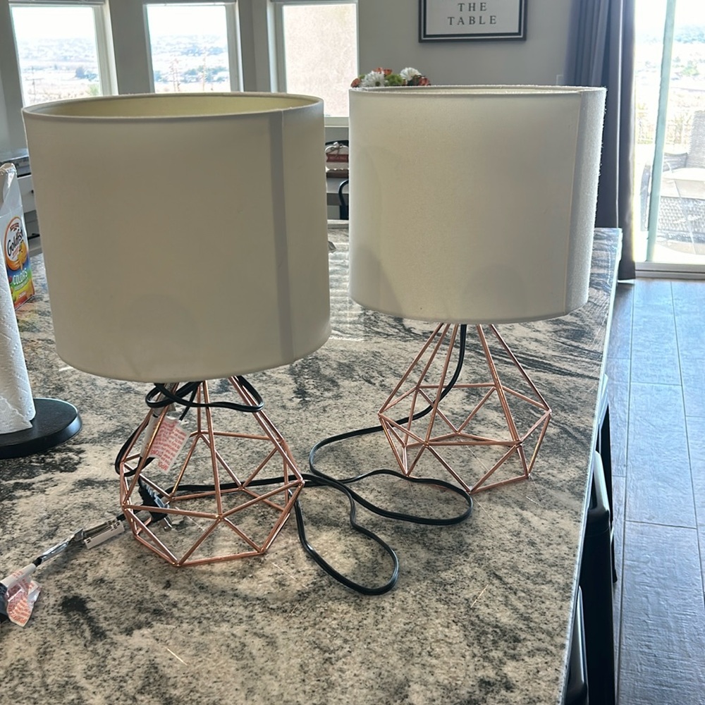 matching rose gold and white lamp set